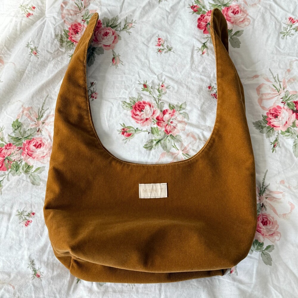 Merit Beauty Mustard Yellow Corduroy Velvet Knot Makeup Bag Cosmetic Travel